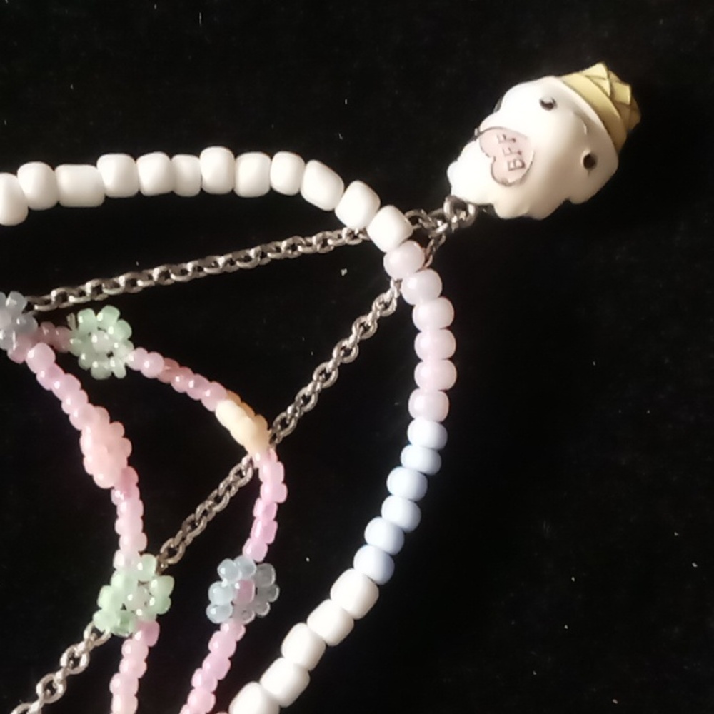 Girls Beaded & Charm Necklace with A  Ice cream Pendant. 18 In Long